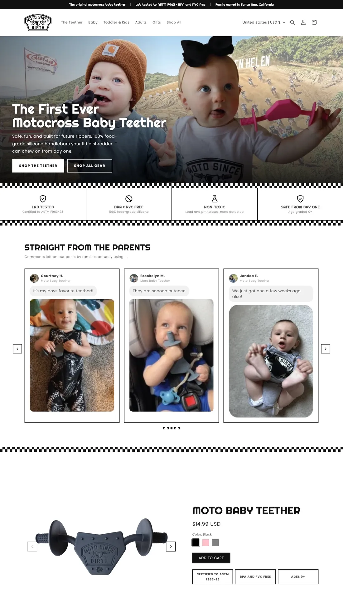 Moto Since Birth website, after the rebuild